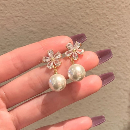 1 Pair IG Style Minimalist U Shape Geometric Flower Inlay Imitation Pearl Artificial Pearls Rhinestones Drop Earrings Ear Studs
