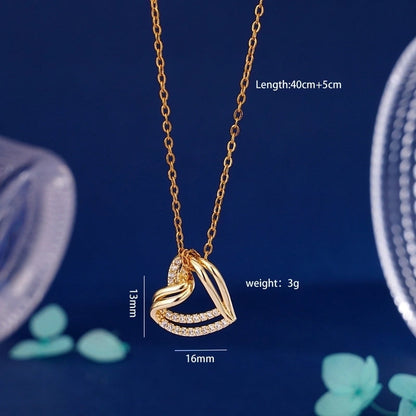 304 Stainless Steel Copper Inlay Heart Shape Zircon Pendant Necklace