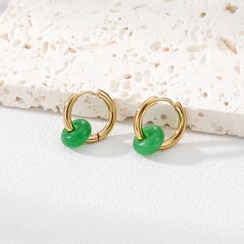 6 Pieces Fashion Round 201 Stainless Steel Natural Stone Earrings