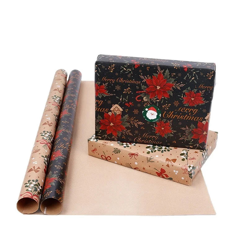 Christmas Gift Gift Box Wrapping Paper Brown Kraft Paper Uv Printing Environmentally Friendly Christmas Wrapping Paper Set