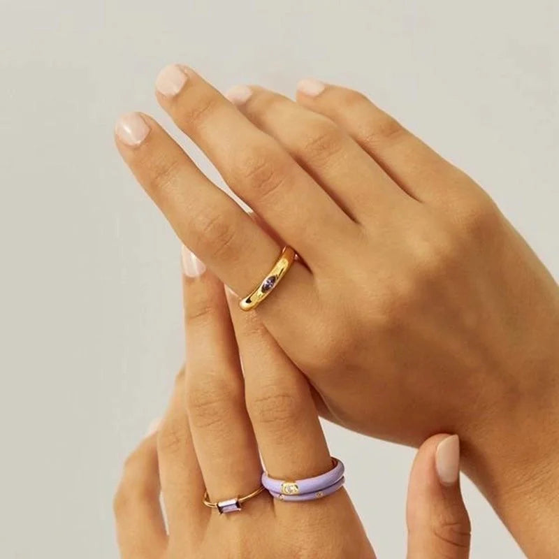 European And American Inlaid Multicolor Zircon 18k Gold-plated Smooth Copper Ring