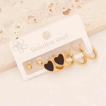 1 Set Casual Minimalist Pentagram Heart Shape Enamel Stainless Steel 18K Gold Plated Earrings Ear Studs