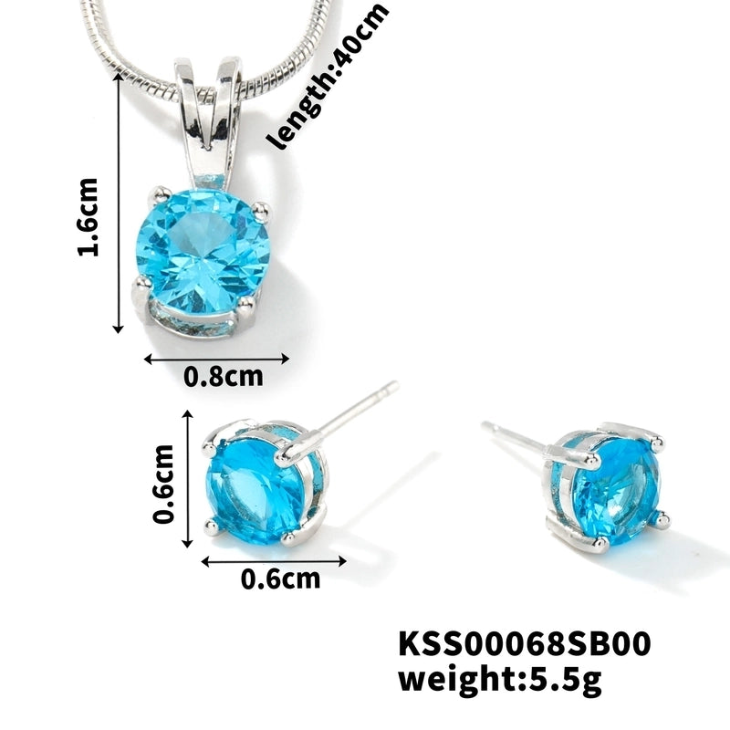 2 Pieces 304 Stainless Steel Copper Rhodium Plated Minimalist Classic Style Plating Inlay Round Zircon Earrings Necklace
