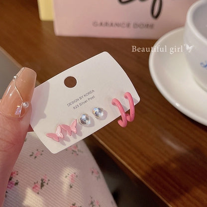 1 Set Minimalist Geometric Enamel Plating Inlay Copper Rhinestones Opal Shell Earrings