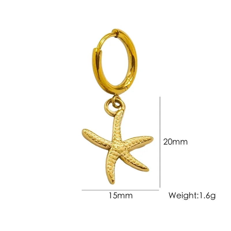 3 Pieces Beach Tortoise Starfish Shell Plating 304 Stainless Steel 14K Gold Plated Earrings