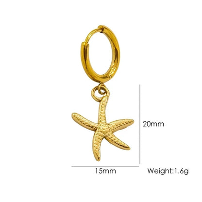 3 Pieces Beach Tortoise Starfish Shell Plating 304 Stainless Steel 14K Gold Plated Earrings