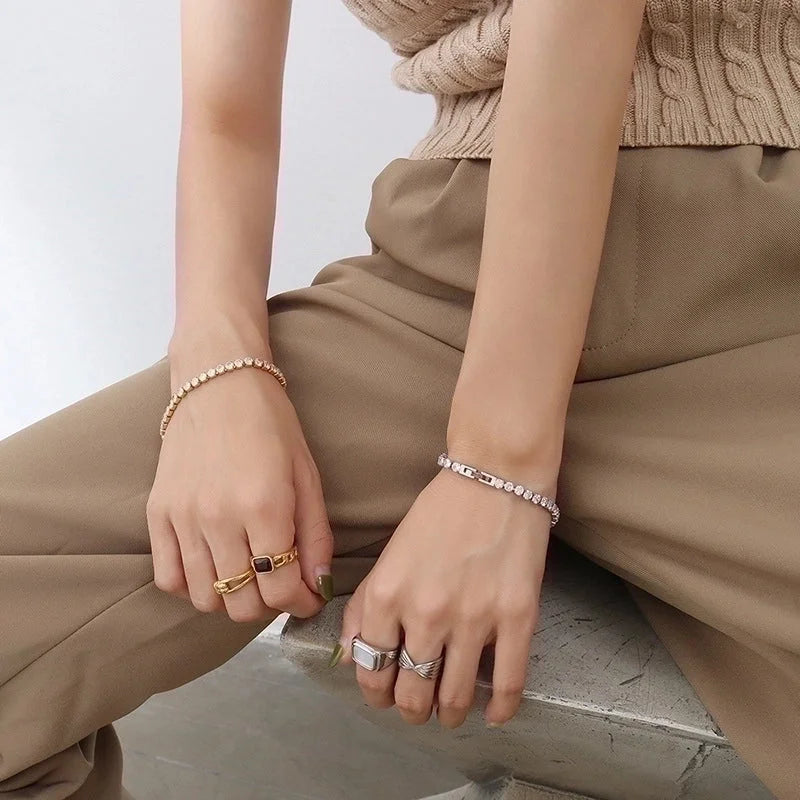 Fashion Geometric 304 Stainless Steel 18K Gold Plated Zircon Bracelets In Bulk