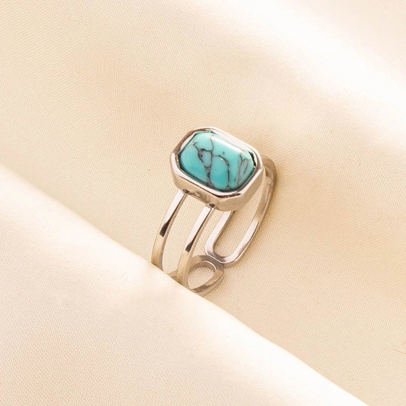 304 Stainless Steel 18K Gold Plated Vintage Style Classic Style Inlay Geometric Artificial Gemstones Imitating Stone Open Rings