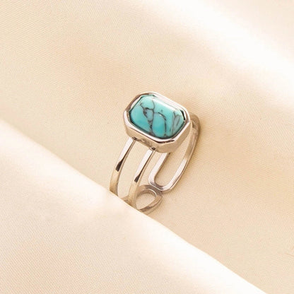 304 Stainless Steel 18K Gold Plated Vintage Style Classic Style Inlay Geometric Artificial Gemstones Imitating Stone Open Rings