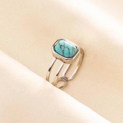 304 Stainless Steel 18K Gold Plated Vintage Style Classic Style Inlay Geometric Artificial Gemstones Imitating Stone Open Rings