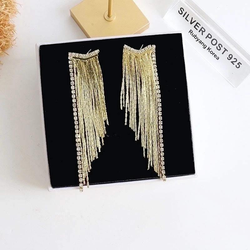 1 Pair Elegant Exaggerated Tassel Heart Shape Plating Titanium Steel Drop Earrings