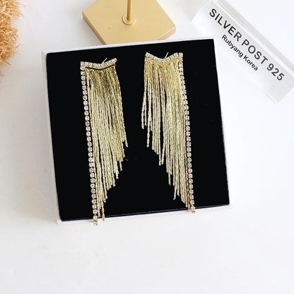 1 Pair Elegant Exaggerated Tassel Heart Shape Plating Titanium Steel Drop Earrings
