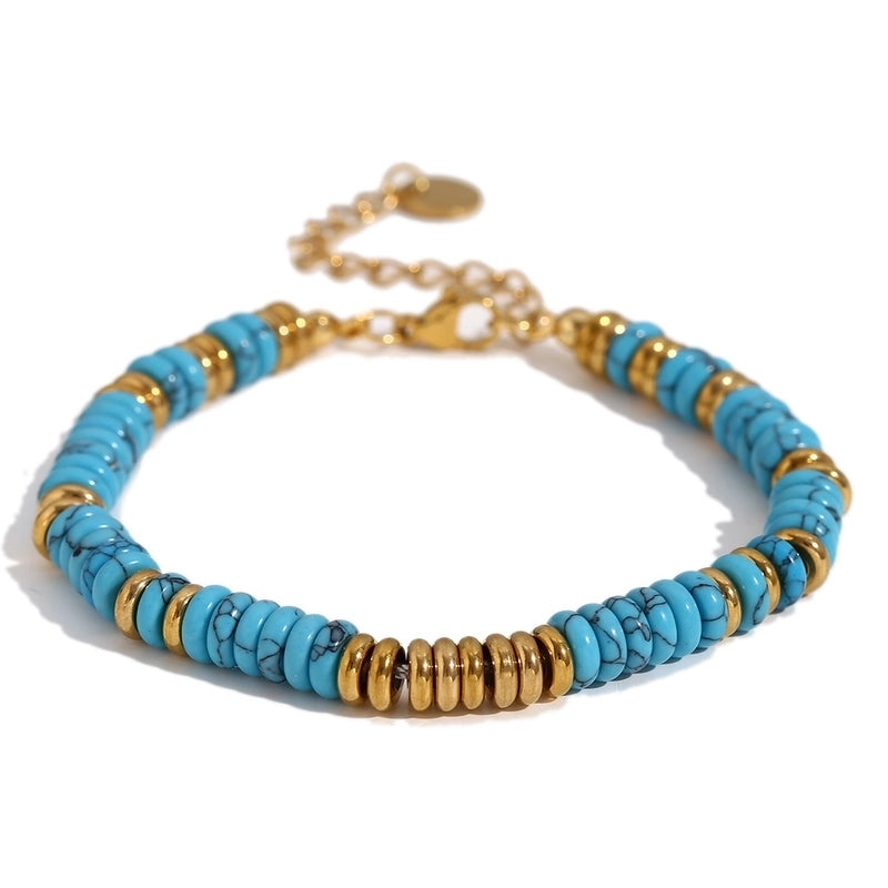 Retro Ethnic Style Geometric Stainless Steel Natural Stone 18K Gold Plated Bracelets In Bulk