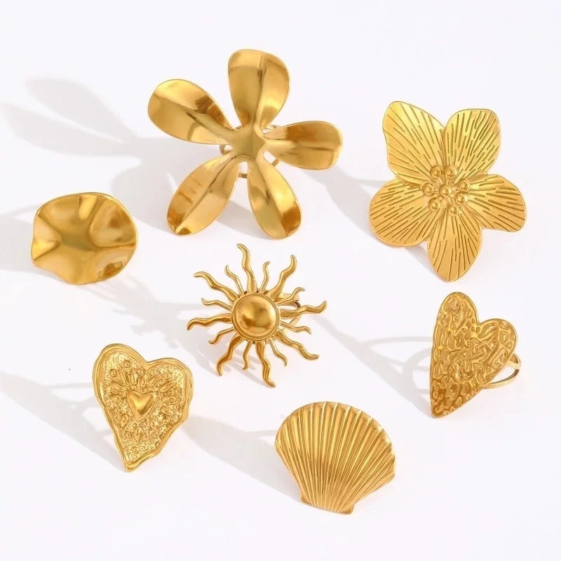 Modern Style Classic Style Flower 304 Stainless Steel Plating Open Rings