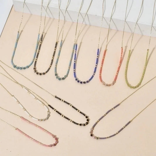 Minimalist Geometric Stainless Steel Natural Crystal Glass Necklace In Bulk