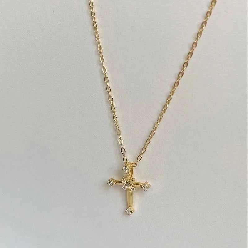 Minimalist Cross Titanium Steel Copper Zircon Pendant Necklace In Bulk