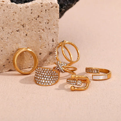 Women Fashion Circle Geometric Stainless Steel 18K Gold Plated Rings