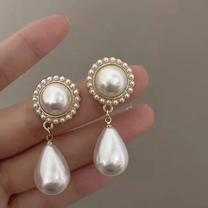 1 Pair IG Style Minimalist U Shape Geometric Flower Inlay Imitation Pearl Artificial Pearls Rhinestones Drop Earrings Ear Studs