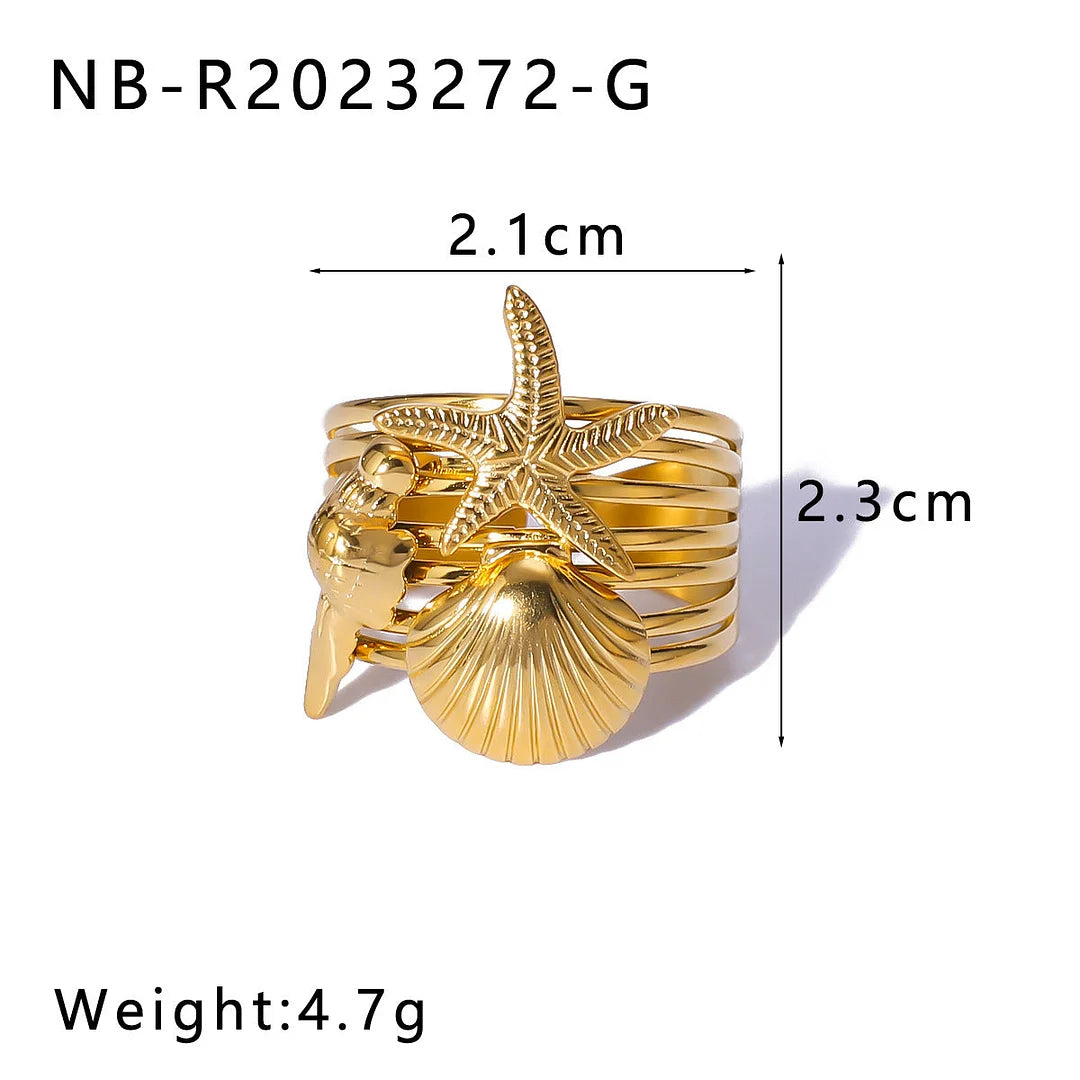 Open Ring IG Style Shell Geometric Geometric Stainless Steel Electroplating Rings