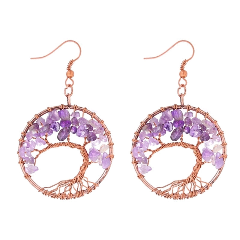 1 Pair Minimalist Leaf Natural Stone Copper Drop Earrings