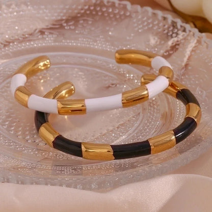 Minimalist Classic Style C Shape Color Block 304 Stainless Steel 18K Gold Plated Cuff Bracelets In Bulk