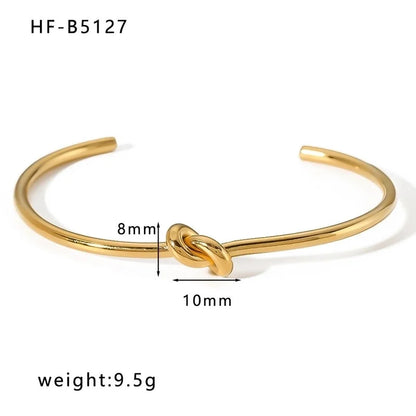 Basic Retro Leaf Solid Color Knot Stainless Steel 18K Gold Plated Bangle In Bulk
