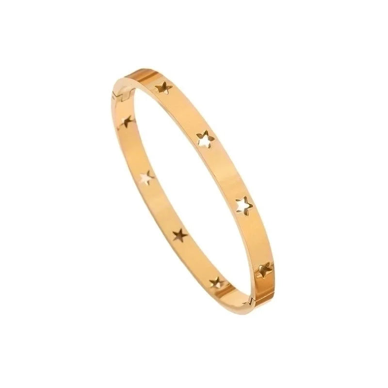 Minimalist Star Titanium Steel Plating Hollow Out Bangle
