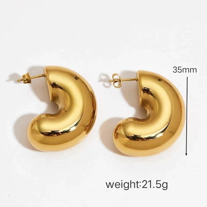 1 Pair IG Style Minimalist C Shape Water Droplets Stainless Steel 18K Gold Plated Ear Studs