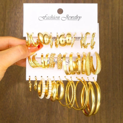 1 Set Retro Geometric Round Plating Inlay Alloy Artificial Pearls Earrings