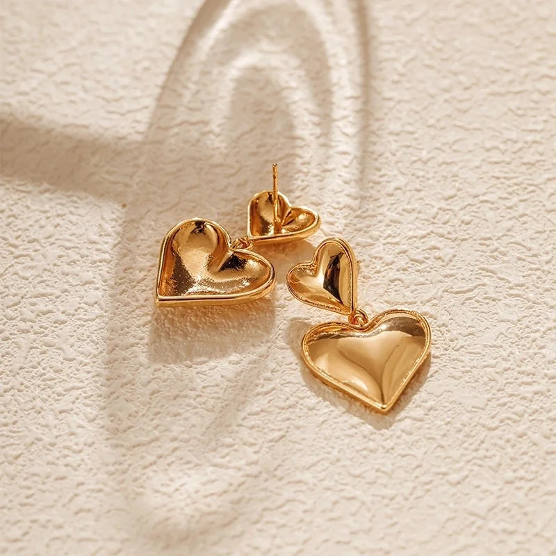 1 Piece Retro Vintage Style Modern Style Double Heart Circle Heart Shape Pleated Copper 18K Gold Plated Drop Earrings