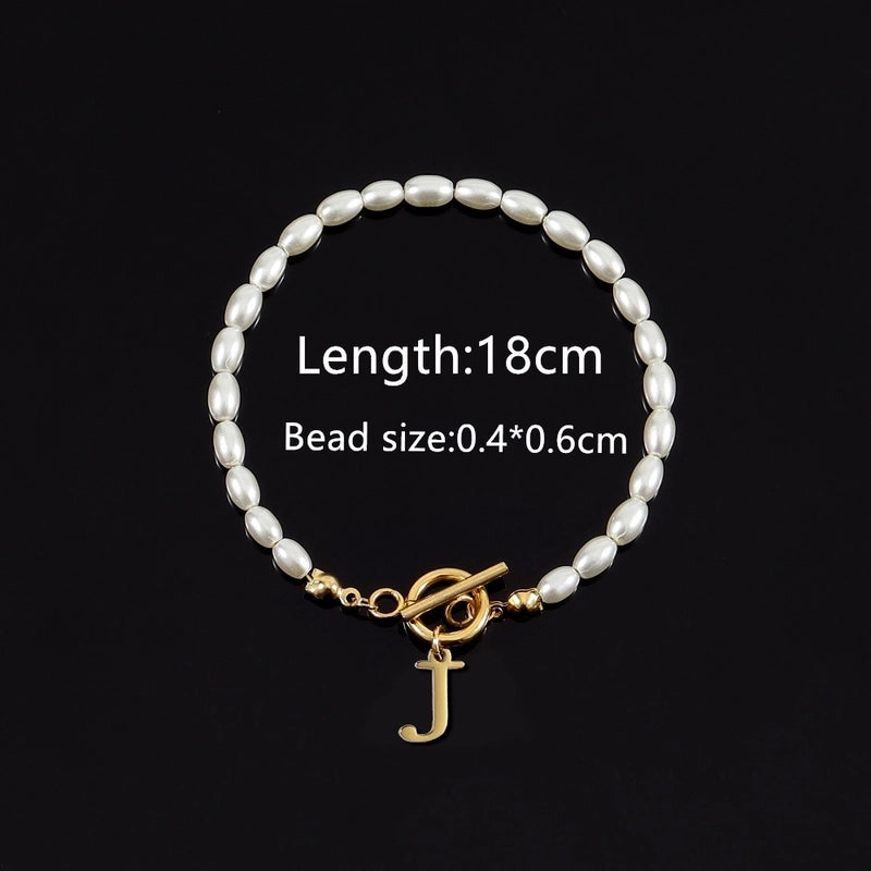 Elegant Minimalist Classic Style Letter 304 Stainless Steel Artificial Pearl Bracelets In Bulk