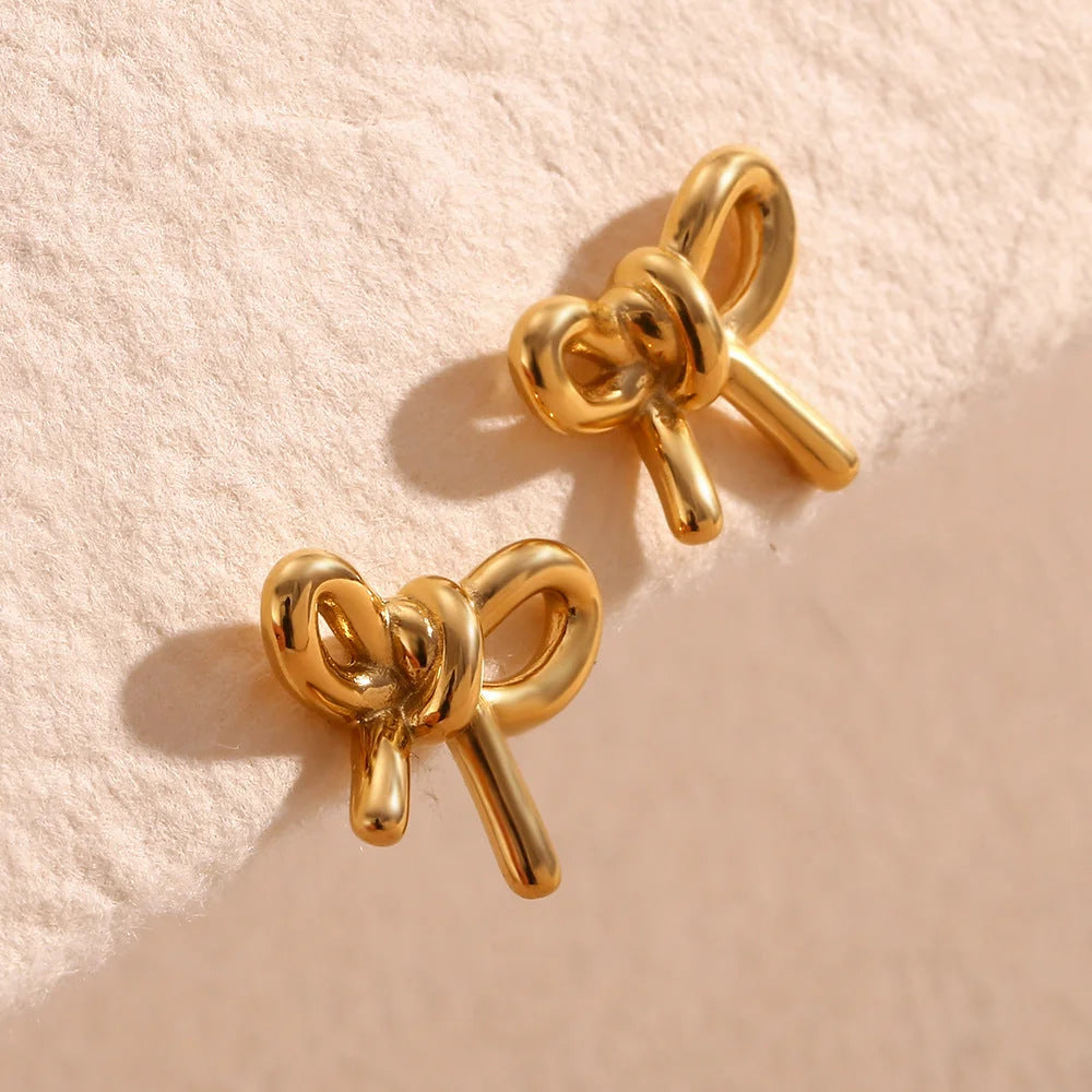 Fashion Bowknot Stainless Steel 18K Gold Plated Stud Earrings