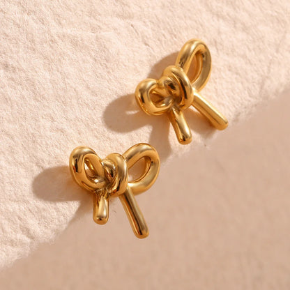 Fashion Bowknot Stainless Steel 18K Gold Plated Stud Earrings