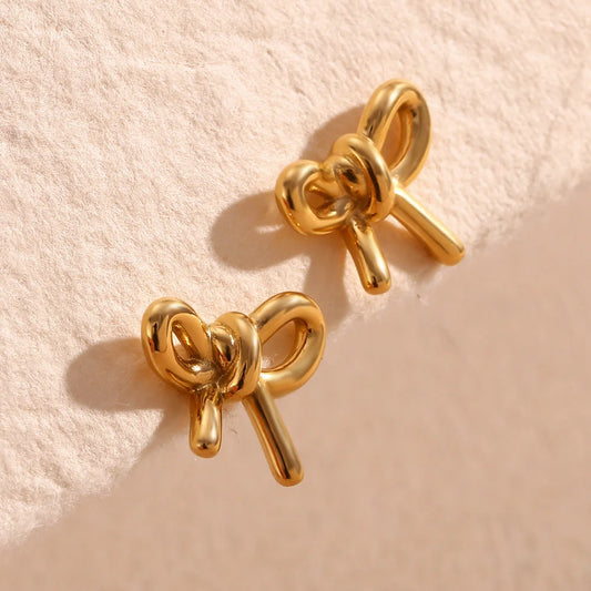 Fashion Bowknot Stainless Steel 18K Gold Plated Stud Earrings