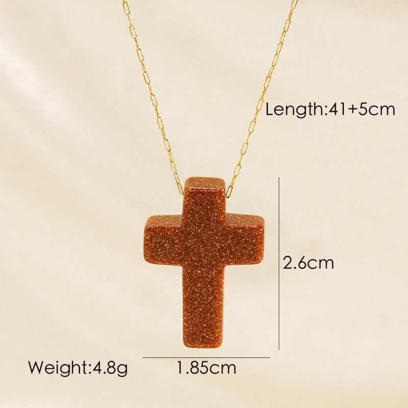 Minimalist Geometric Cross Natural Stone Titanium Steel Pendant Necklace In Bulk