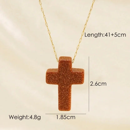 Minimalist Geometric Cross Natural Stone Titanium Steel Pendant Necklace In Bulk