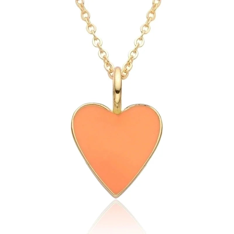 Copper IG Style Minimalist Heart Shape Enamel Plating Pendant Necklace
