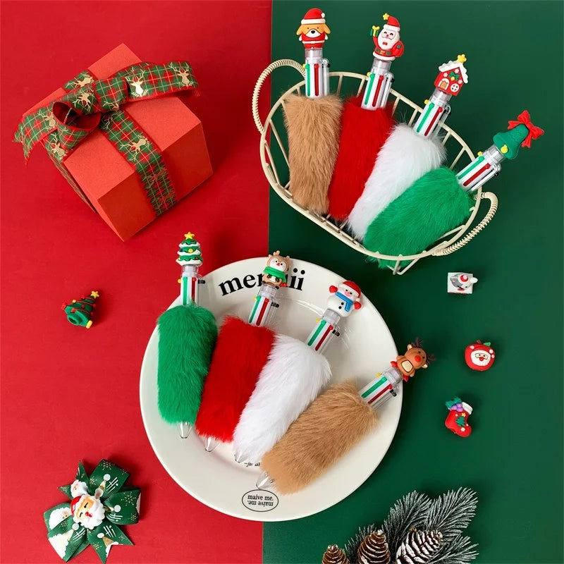 1 Piece Christmas Tree Santa Claus Elk Learning Christmas Plastic Plush Cute Ballpoint Pen