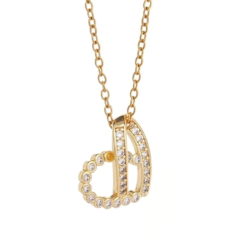 304 Stainless Steel Copper Inlay Heart Shape Zircon Pendant Necklace