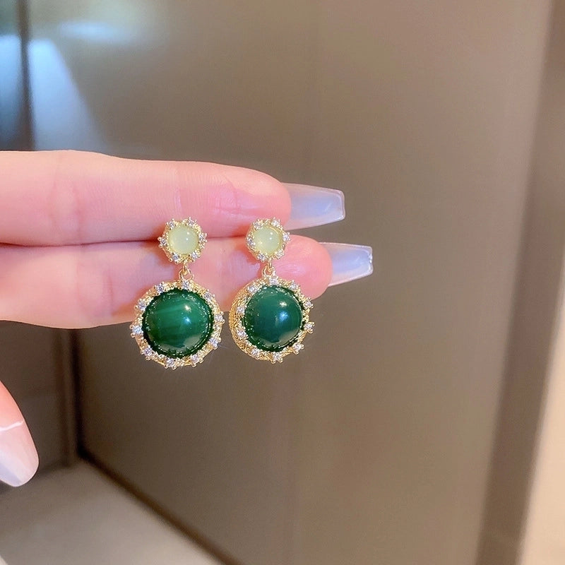 1 Pair Retro Color Block Heart Shape Pleated Inlay Copper Rhinestones Drop Earrings