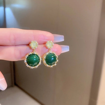 1 Pair Retro Color Block Heart Shape Pleated Inlay Copper Rhinestones Drop Earrings