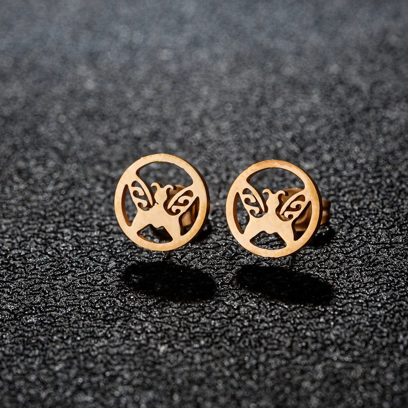 1 Pair Cute Minimalist Animal Notes Polishing 304 Stainless Steel 18K Gold Plated Ear Studs