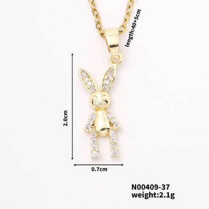 304 Stainless Steel Copper Cable Chain K Gold Plated Inlay Rabbit Christmas Tree Elk Zircon Pendant Necklace