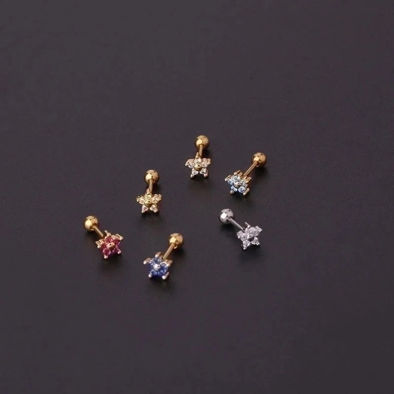 Ear Cartilage Rings & Studs Minimalist Flower Copper Artificial Gemstones