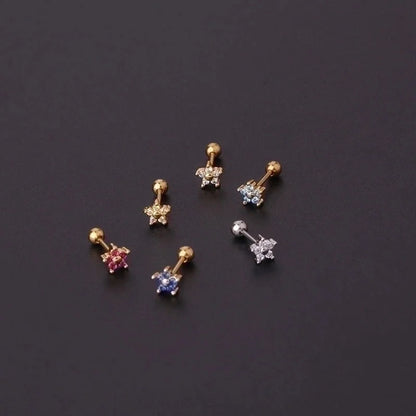 Ear Cartilage Rings & Studs Minimalist Flower Copper Artificial Gemstones