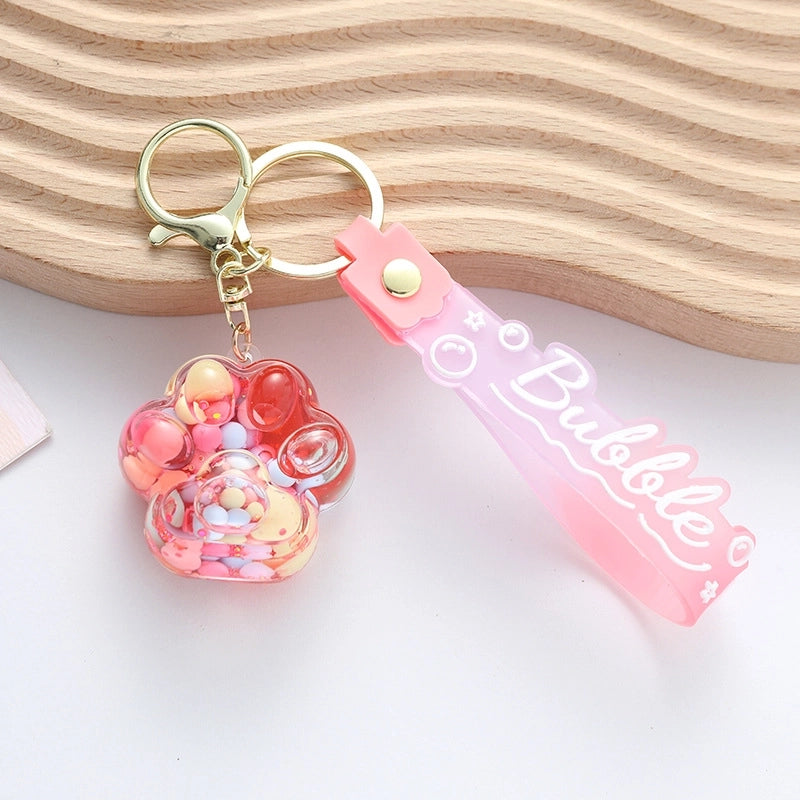 Cartoon Oil Floating Liquid Quicksand Bottle Cat Claw Keychain Pendant Cute Trendy Car Bag Decorative Gift