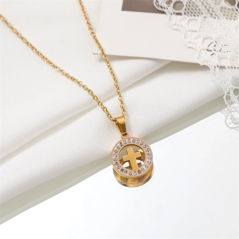 1 Piece Fashion Circle Tree Heart Shape Titanium Steel Plating Hollow Out Inlay Rhinestones Pendant Necklace