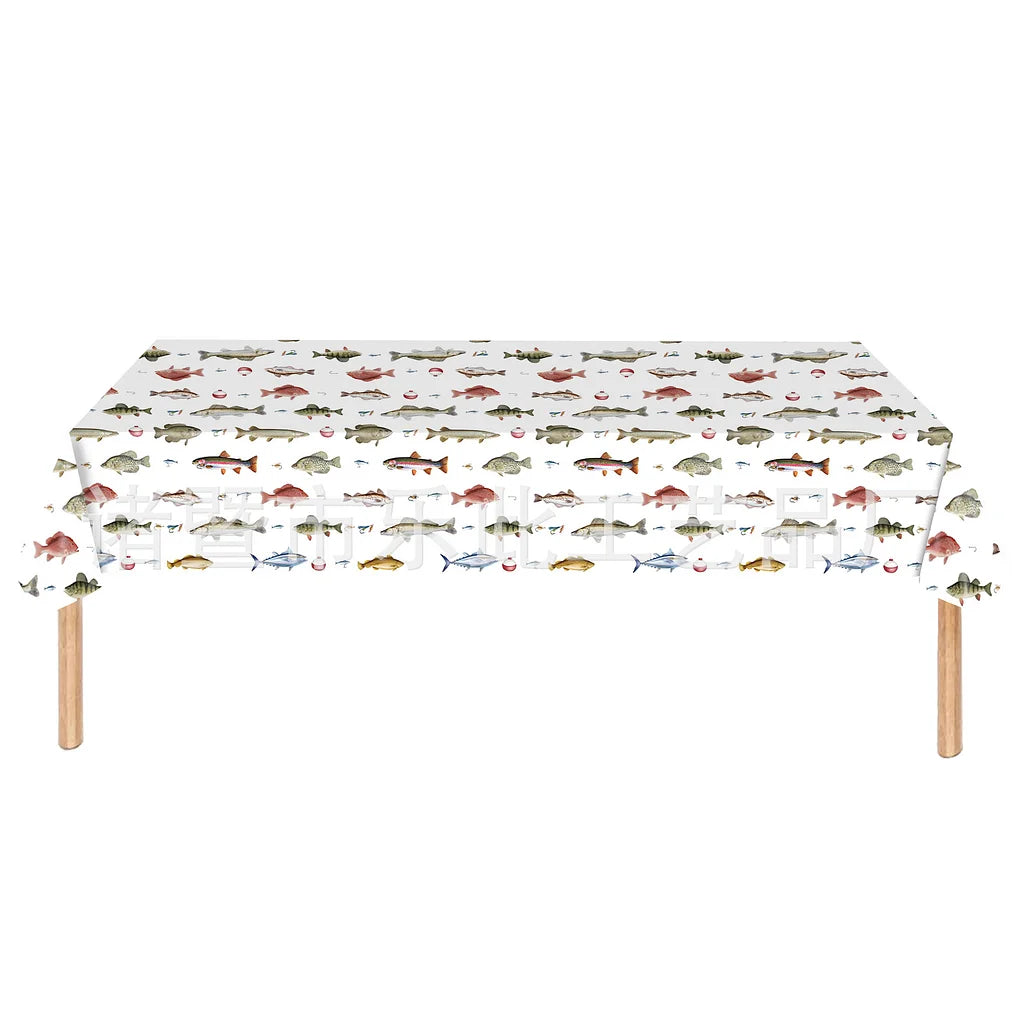 3 Pieces Fishing Theme Party Tableware Outdoor Fishing Bait Fishing Tablecloth Paper Plates Paper Towels Paper Cups Celebration