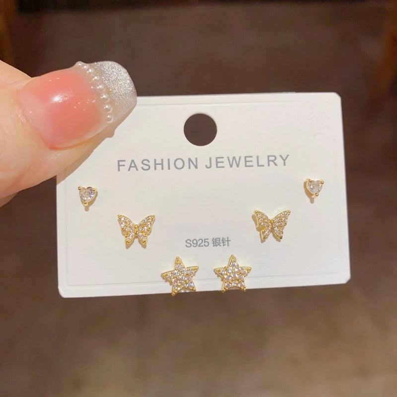 Fashion Geometric Copper Plating Artificial Pearls Zircon Earrings 3 Pairs