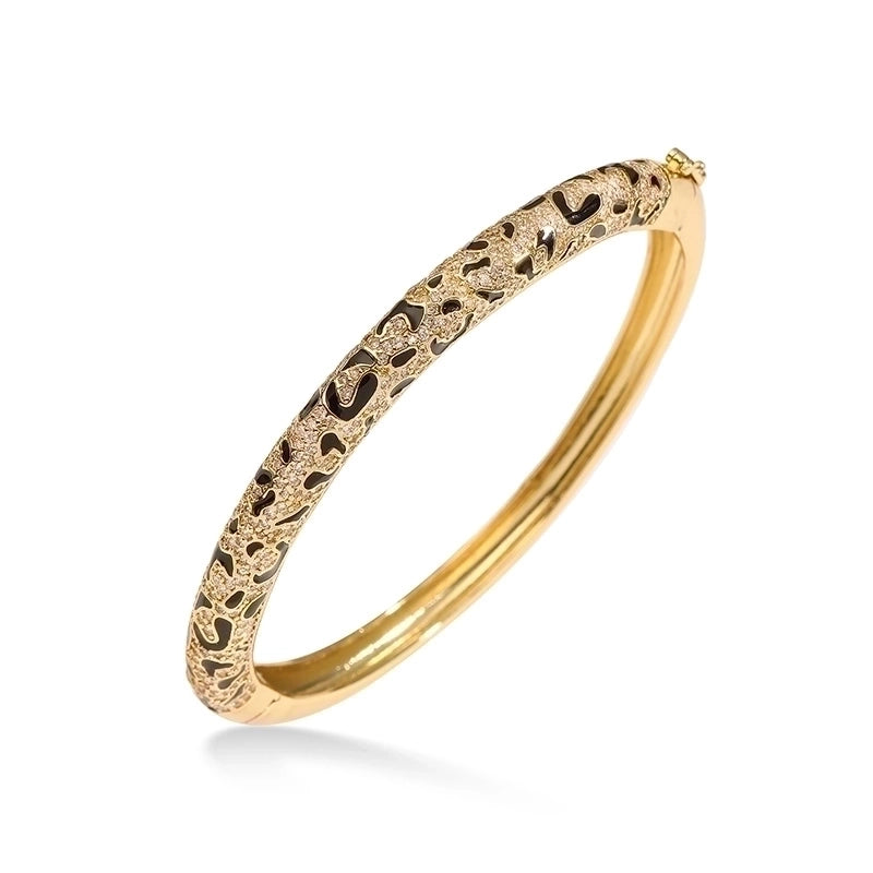 Copper 18K Gold Plated Enamel Inlay Round Snake Pattern Leopard Zircon Bracelets Earrings